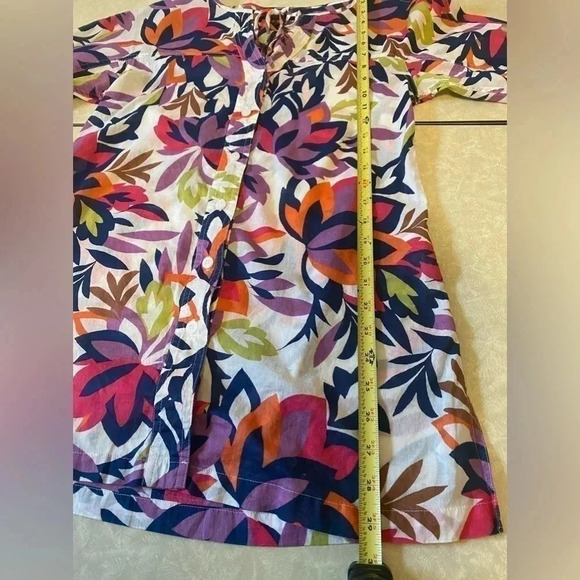 Dana Buchman Women's Floral Cotton Button down Tunic Roll Tab Sleeves Size S - Picture 8 of 10